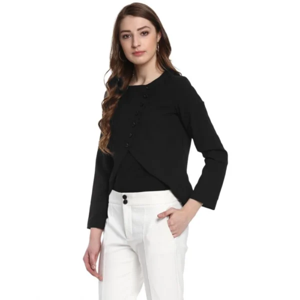 Women's Polyester Diagonal Cut Long Sleeves Blazer (Black) - Image 3