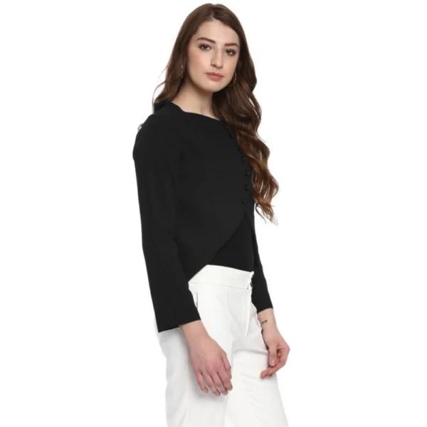 Women's Polyester Diagonal Cut Long Sleeves Blazer (Black) - Image 4