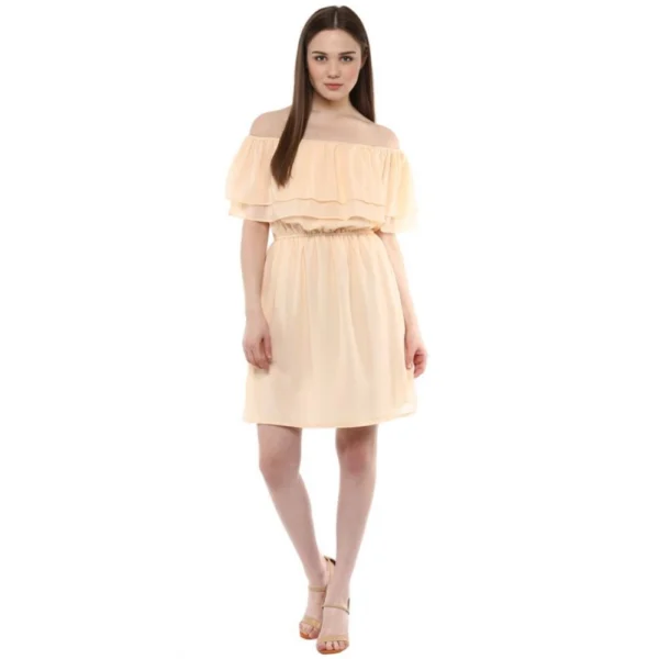 Women's Polyester Solid Sleeveless Knee-Length Dress (Beige) - Image 6
