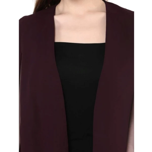 Women's Polyester Solid Cape Sleeve Blazer (Wine) - Image 2