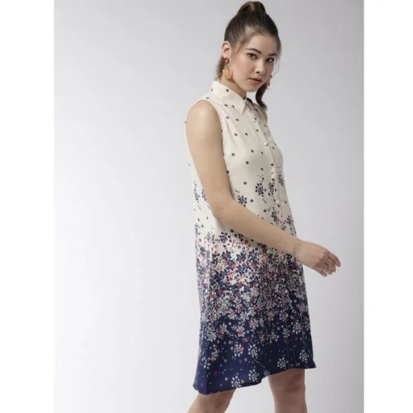 Women's Polyester Floral Sleeveless Above Knee Dress (Cream) - Image 5