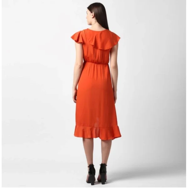Women's Polyester Ruffled Cap Sleeve Knee-Length Dress (Orange) - Image 6