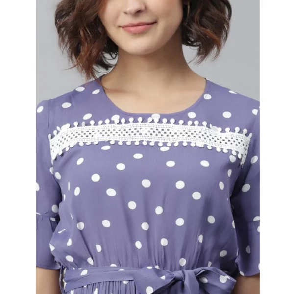 Women's Polyester Polka Bell Sleeve Above Knee Dress (Lavender) - Image 2