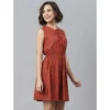 Women's Rayon Polka Sleeveless Above Knee Dress (Rust) - Image 3