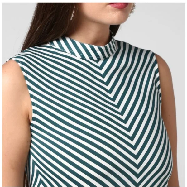 Women's Polyester Striped Sleeveless Above Knee Dress (Green) - Image 2