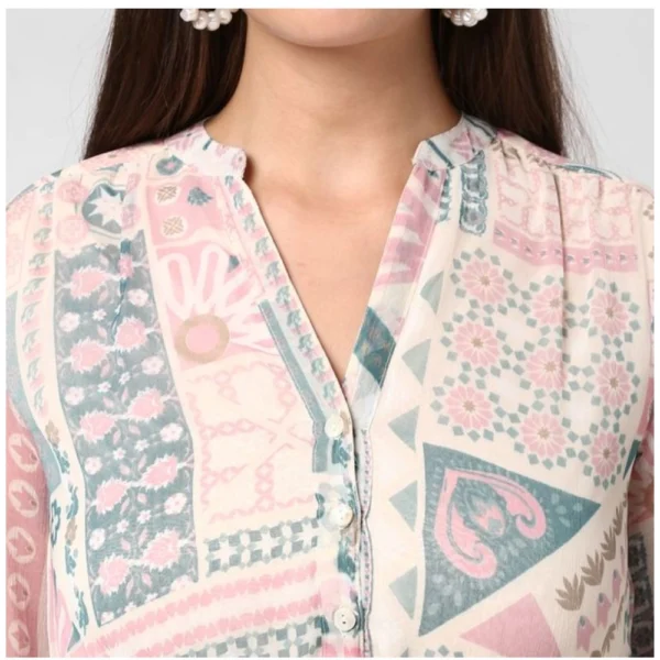 Women's Polyester Printed Long Sleeves Above Knee Dress (Light Pink - Off White) - Image 3