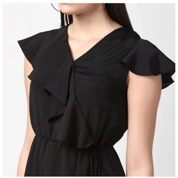 Women's Polyester Ruffled Cap Sleeve Knee-Length Dress (Black) - Image 2