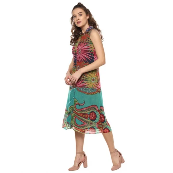 Women's Polyester Floral Sleeveless Below Knee Dress (Multicolor) - Image 3