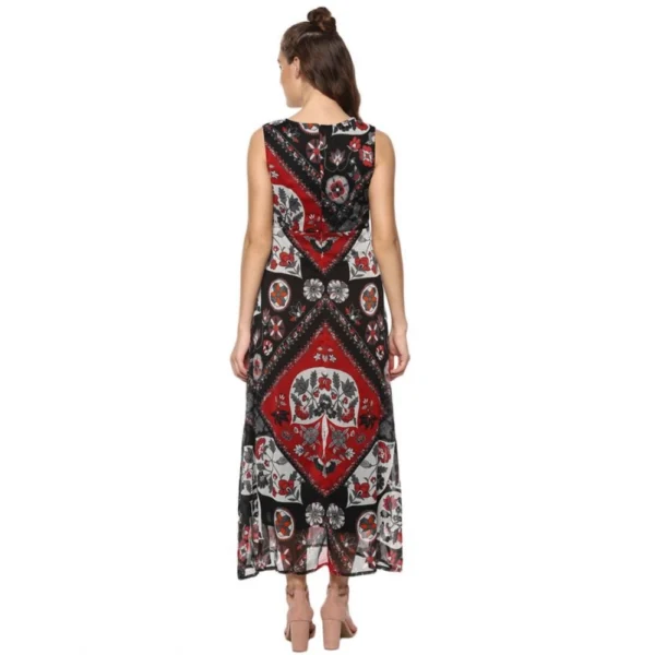 Women's Polyester Printed Sleeveless Dress (Red - Black) - Image 7