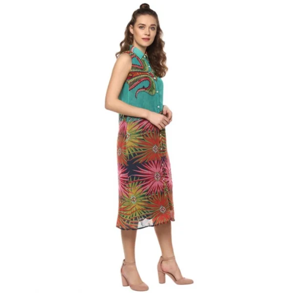 Women's Polyester Floral Sleeveless Below Knee Dress (Multicolor) - Image 4