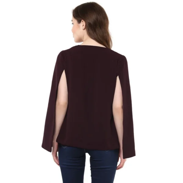 Women's Polyester Solid Cape Sleeve Blazer (Wine) - Image 7