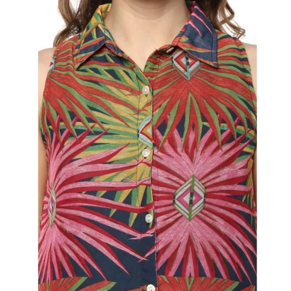 Women's Polyester Floral Sleeveless Below Knee Dress (Multicolor) - Image 2