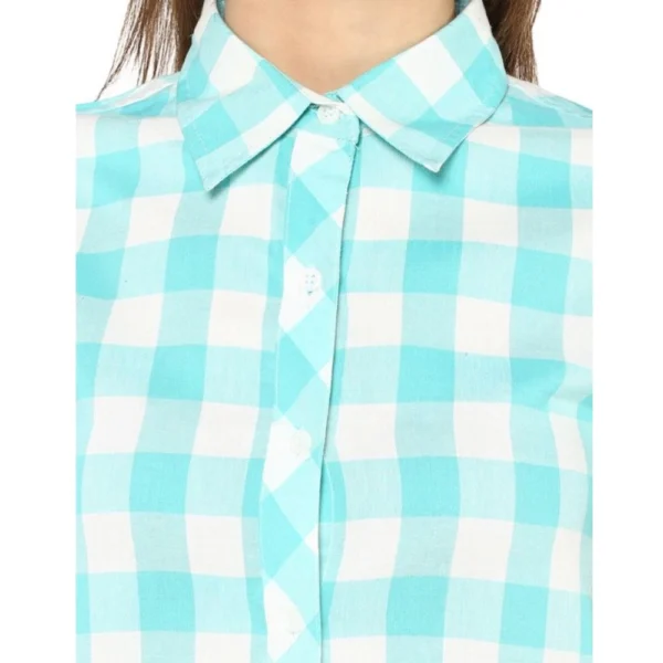 Women's Rayon Checkered Short Sleeve Above Knee Dress (SkuBlue - White) - Image 2