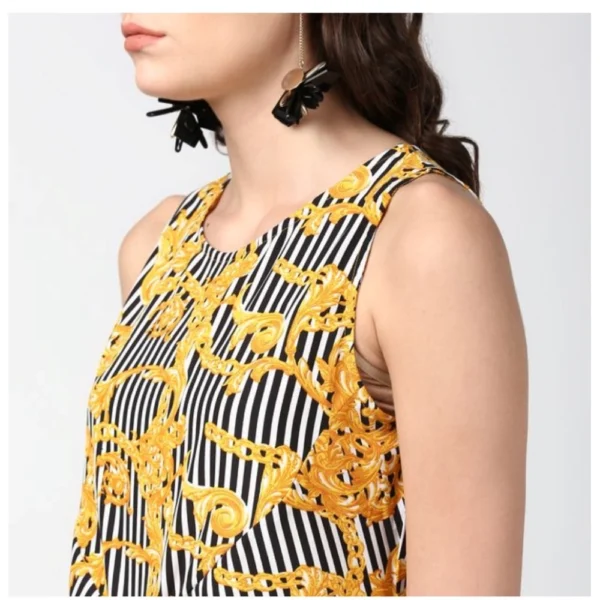 Women's Polyester Chain Print Sleeveless Below Knee Dress (Yellow - Black) - Image 2