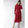 Women's Polyester Pintuck Long Sleeves Below Knee Dress (Red) - Image 5