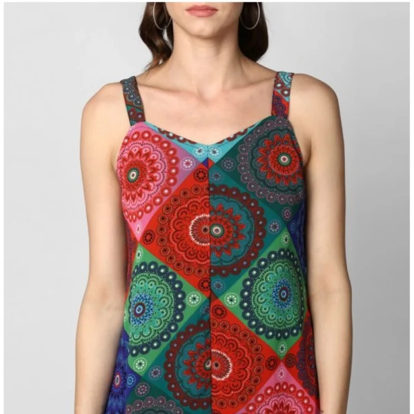 Women's Polyester Asymmetrical Shoulder Straps Knee-Length Dress (Multicolor) - Image 2
