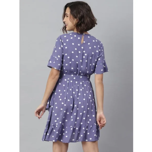 Women's Polyester Polka Bell Sleeve Above Knee Dress (Lavender) - Image 6