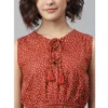 Women's Rayon Polka Sleeveless Above Knee Dress (Rust) - Image 2