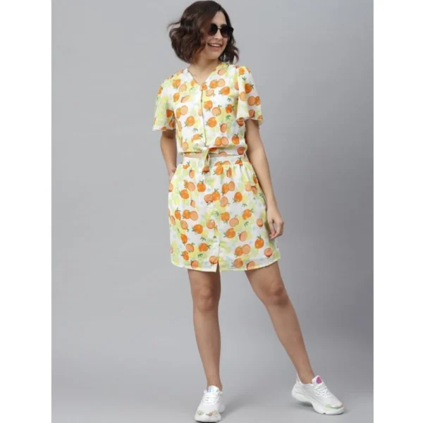 Women's Polyester Printed Flutter Above Knee Dress (Orange - Yellow) - Image 5
