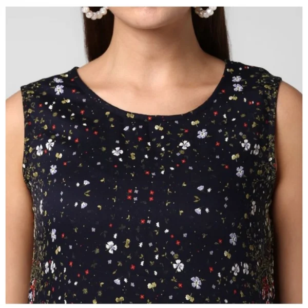 Women's Rayon Floral Sleeveless Calf-length Dress (Black) - Image 2