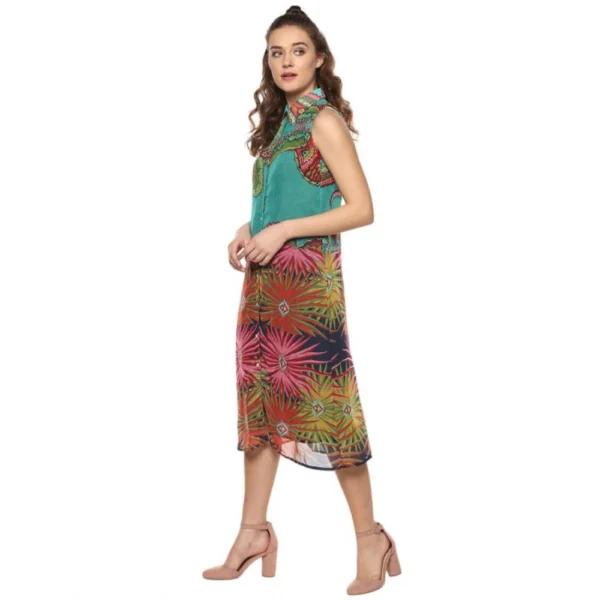 Women's Polyester Floral Sleeveless Below Knee Dress (Multicolor) - Image 3