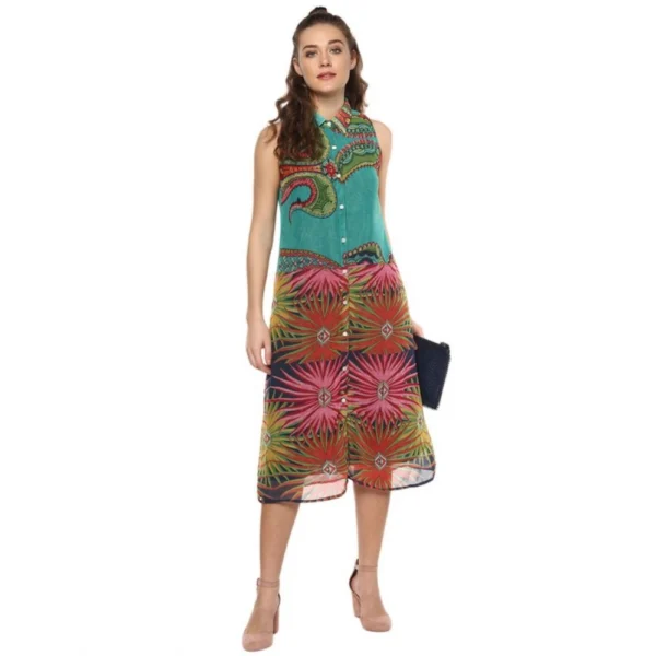 Women's Polyester Floral Sleeveless Below Knee Dress (Multicolor) - Image 6