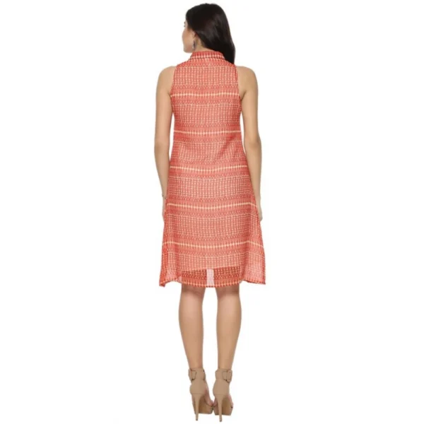 Women's Polyester Printed Sleeveless Above Knee Dress (Orange) - Image 7