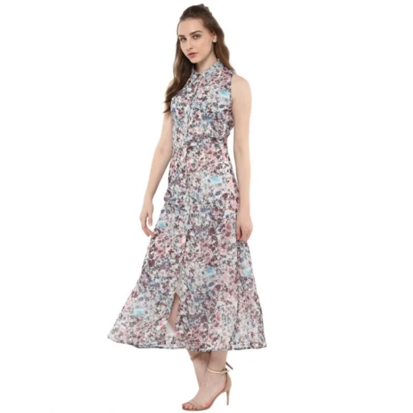 Women's Polyester Chiffon Printed Sleeveless Dress (Multicolor) - Image 3