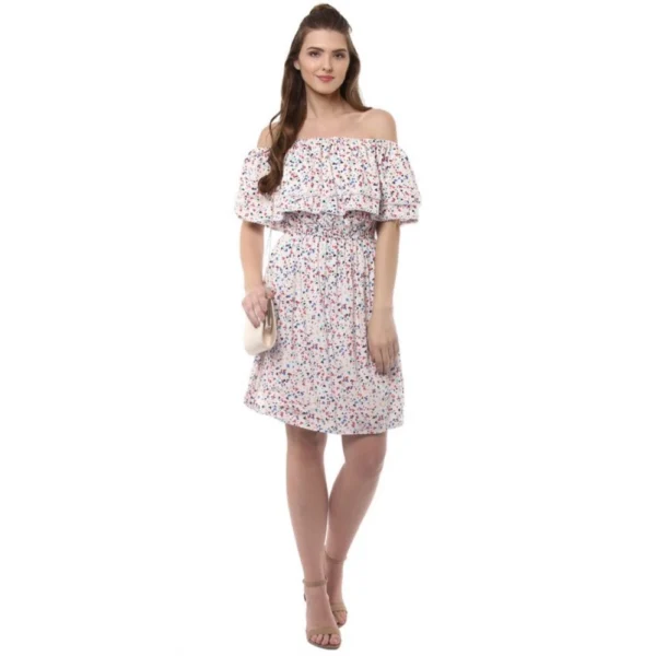 Women's Rayon Floral Half Sleeve Above Knee Dress (Multicolor) - Image 6