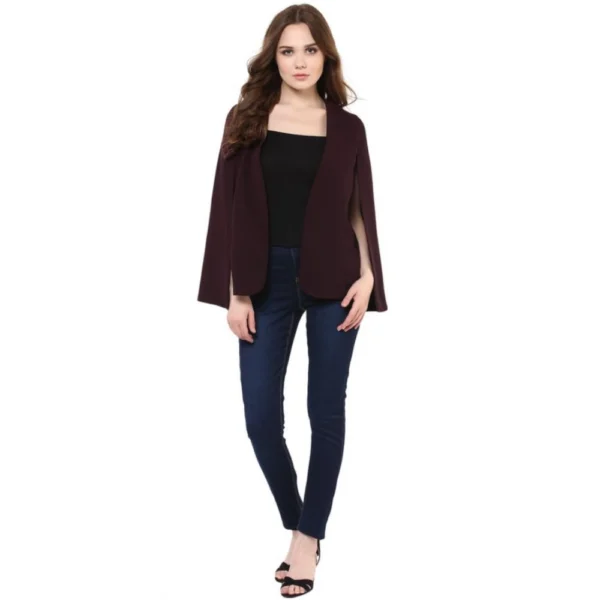 Women's Polyester Solid Cape Sleeve Blazer (Wine) - Image 6