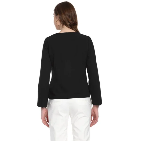 Women's Polyester Diagonal Cut Long Sleeves Blazer (Black) - Image 7