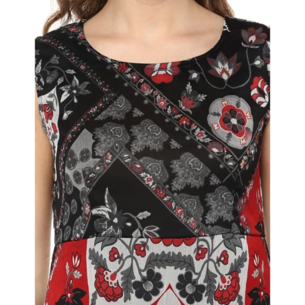 Women's Polyester Printed Sleeveless Dress (Red - Black) - Image 2