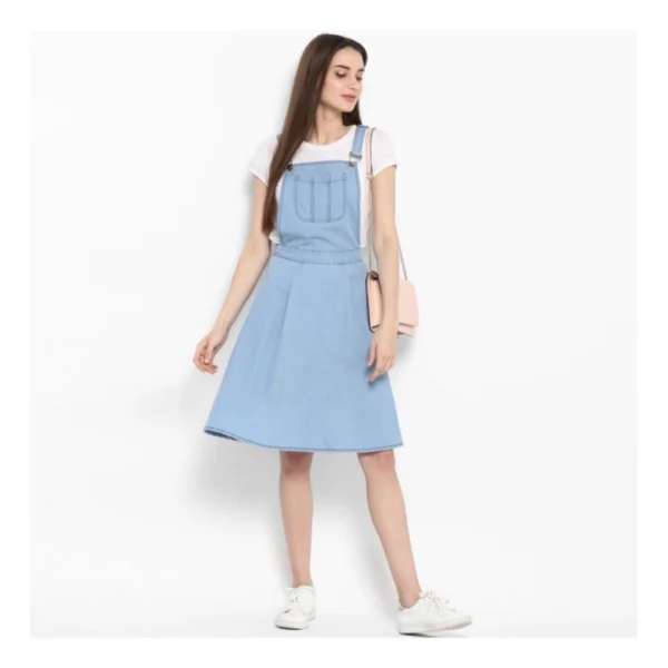 Women's Denim Solid Sleeveless Above Knee Dress (Blue) - Image 6