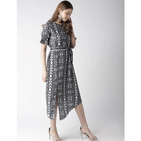 Women's Polyester Animal Print Short Sleeve Knee-Length Dress (Black - White) - Image 4