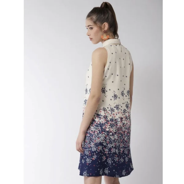 Women's Polyester Floral Sleeveless Above Knee Dress (Cream) - Image 6