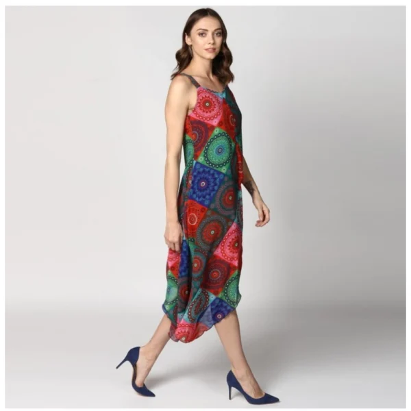 Women's Polyester Asymmetrical Shoulder Straps Knee-Length Dress (Multicolor) - Image 4