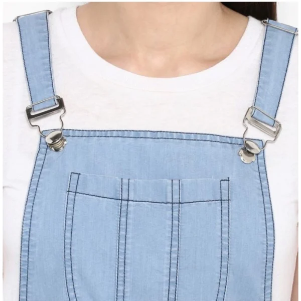 Women's Denim Solid Sleeveless Above Knee Dress (Blue) - Image 2