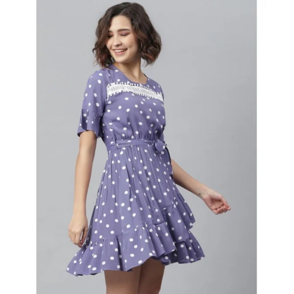 Women's Polyester Polka Bell Sleeve Above Knee Dress (Lavender) - Image 3