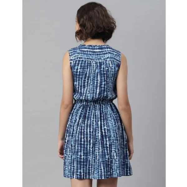 Women's Rayon Tie & Dye Sleeveless Above Knee Dress (Blue) - Image 6