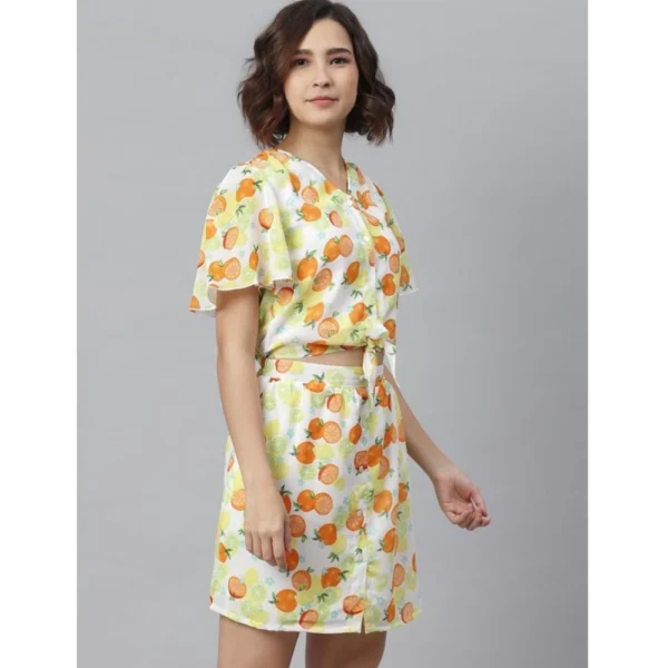 Women's Polyester Printed Flutter Above Knee Dress (Orange - Yellow) - Image 3