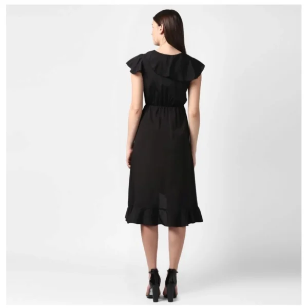Women's Polyester Ruffled Cap Sleeve Knee-Length Dress (Black) - Image 6
