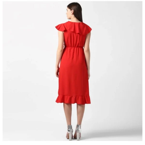 Women's Polyester Ruffled Cap Sleeve Knee-Length Dress (Red) - Image 6