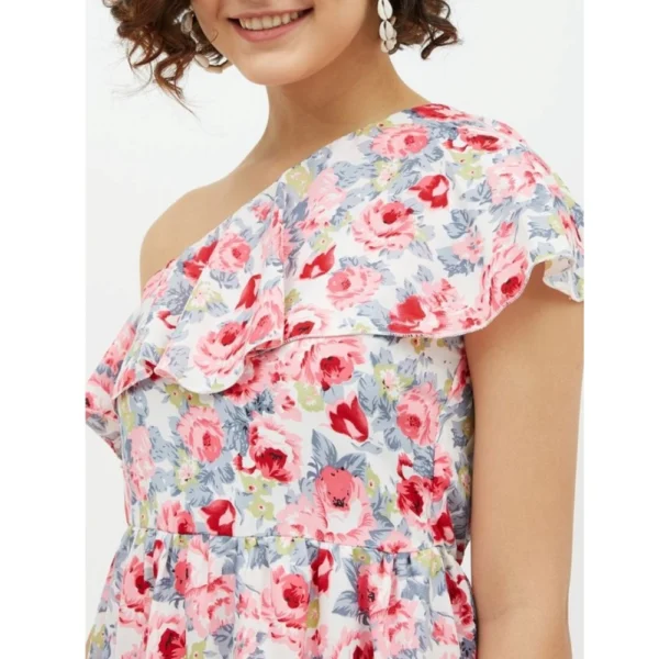 Women's Polyester Floral One Shoulder Calf-length Dress (Multicolor) - Image 2