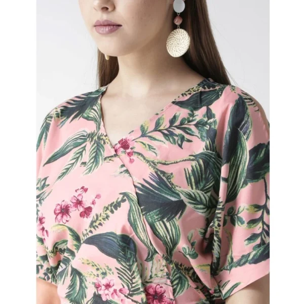Women's Polyester Floral Half Sleeve Jumpsuit (Pink) - Image 2