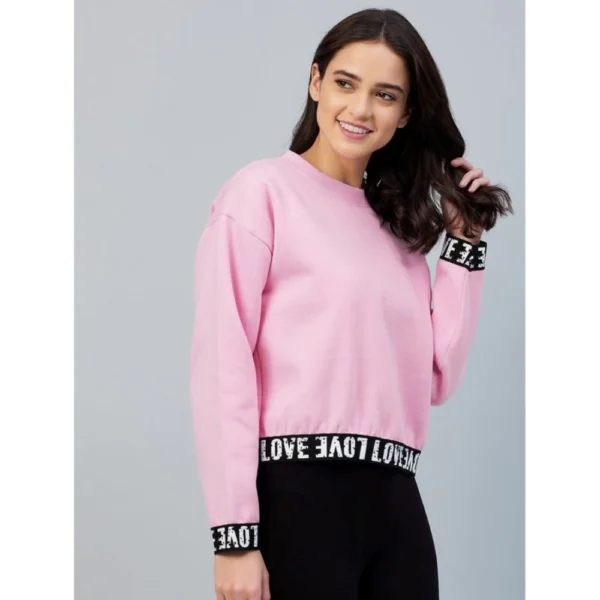 Women's Fleece Solid Long Sleeves Sweatshirt (Pink) - Image 3