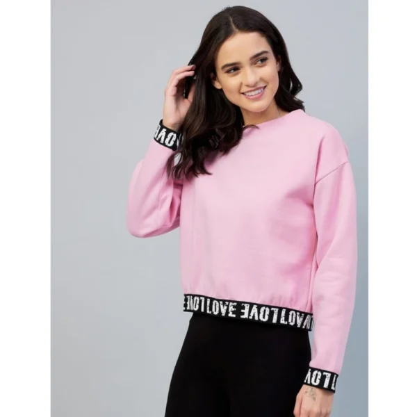 Women's Fleece Solid Long Sleeves Sweatshirt (Pink) - Image 7