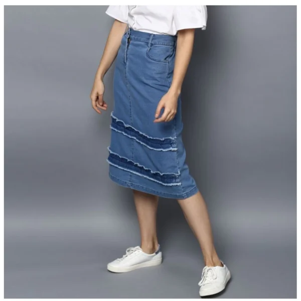 Women's Denim Washed Buttoned Skirt (Blue) - Image 3