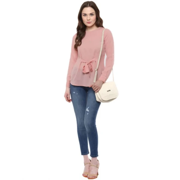Women's Polyester Solid Long Sleeves Regular Top (Pink) - Image 6