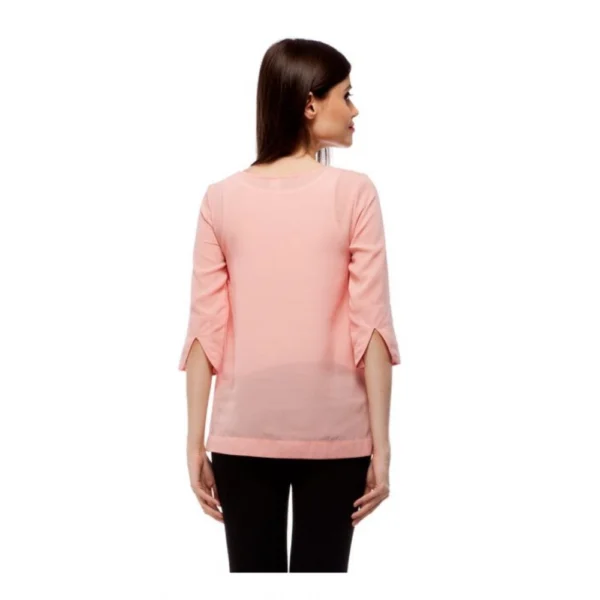 Women's Polyester Solid 3-4th Sleeves Regular Top (Peach) - Image 5