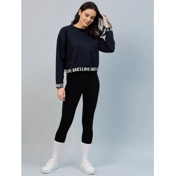 Women's Fleece Solid Long Sleeves Sweatshirt (Navy) - Image 4